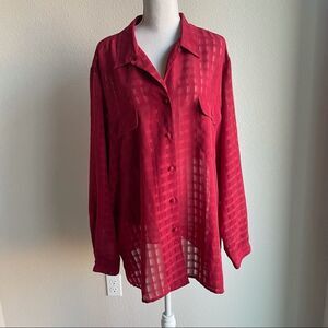 LIZ BAKER Semi-Sheer button down shirt w/Square pattern, Size 26W
